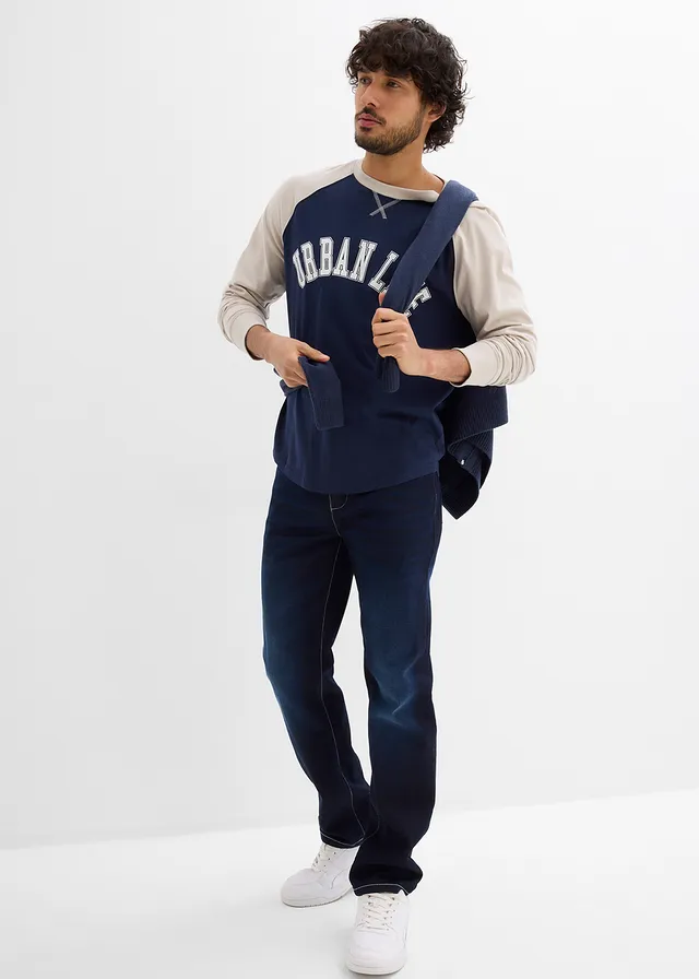 Classic fit jeans joggingbroek, straight, Kleur: donkerblauw denim