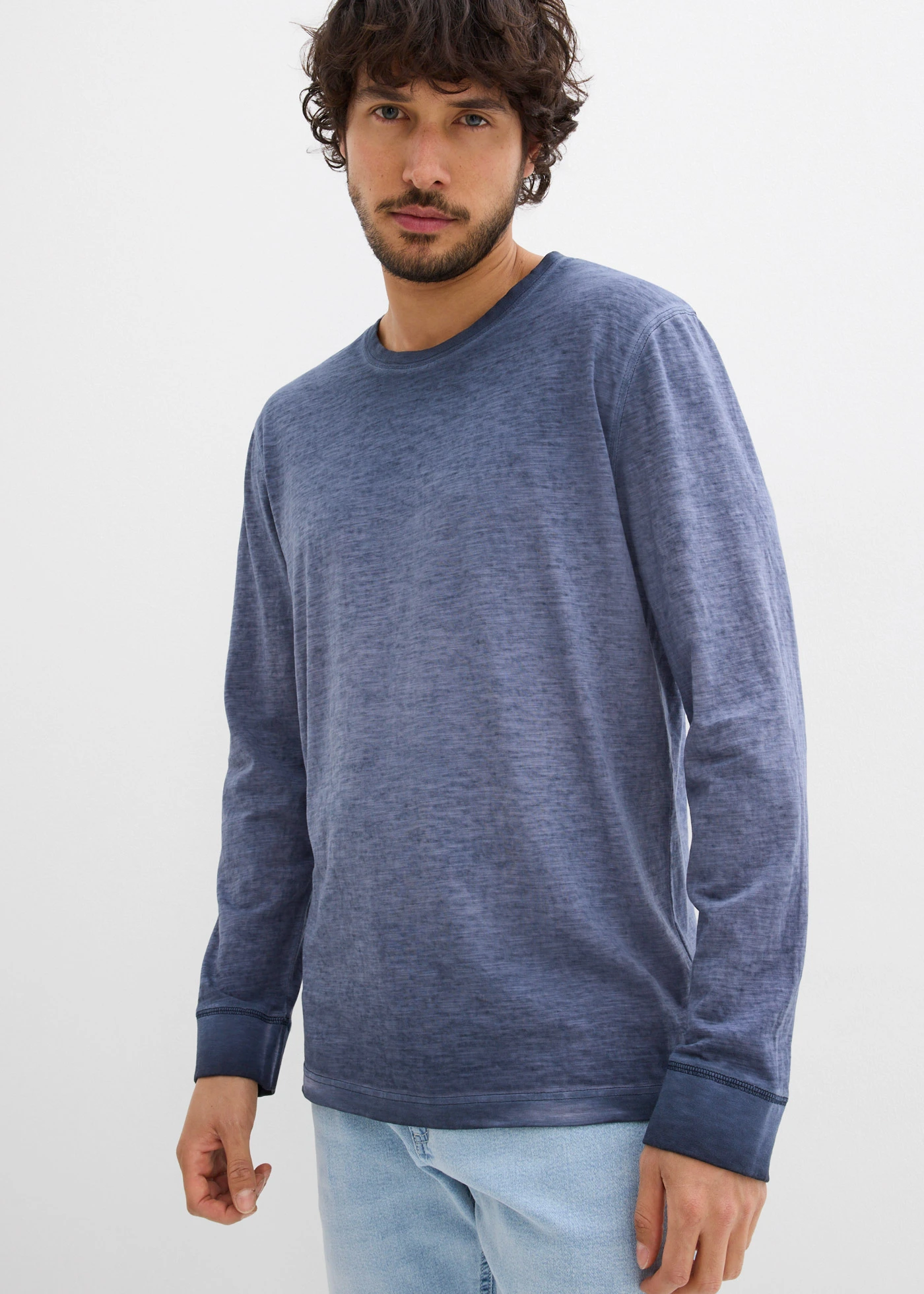 Bluză cu mâneci lungi din bumbac organic (2 buc./set) • bleumarin+gri-verde • magazin bonprix