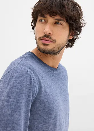 Shirt z długim rękawem z bawełny organicznej (2 szt.) • ciemnoniebieski+zielono-szary • sklep bonprix