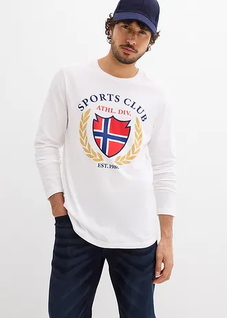 Bluză cu mâneci lungi din bumbac 100% • alb cu imprimeu • magazin bonprix