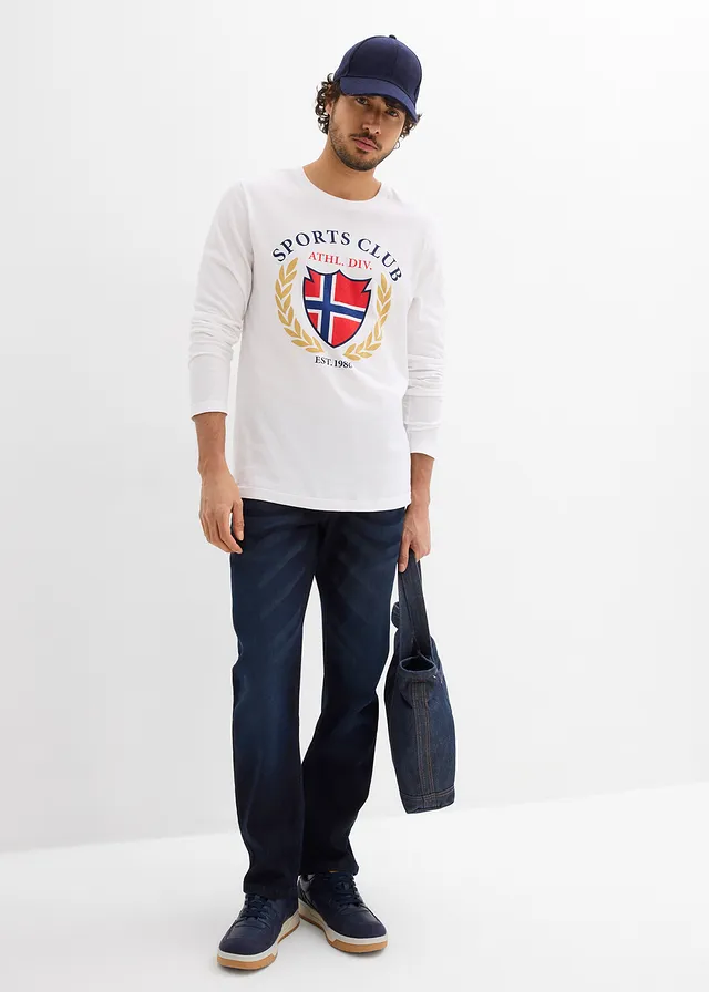 T-shirt manches longues 100% coton, Couleur: blanc imprimé