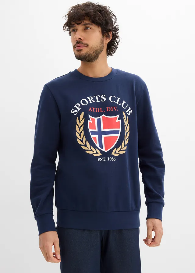 Sweater van puur katoen, Kleur: donkerblauw met print