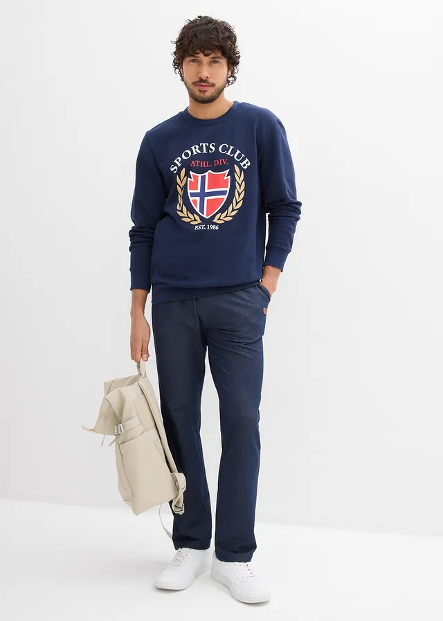 Sweater van puur katoen, Kleur: donkerblauw met print