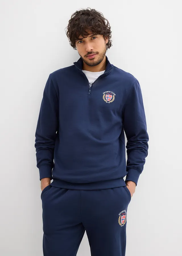 Sweat-shirt 100% coton, Couleur: bleu foncé imprimé