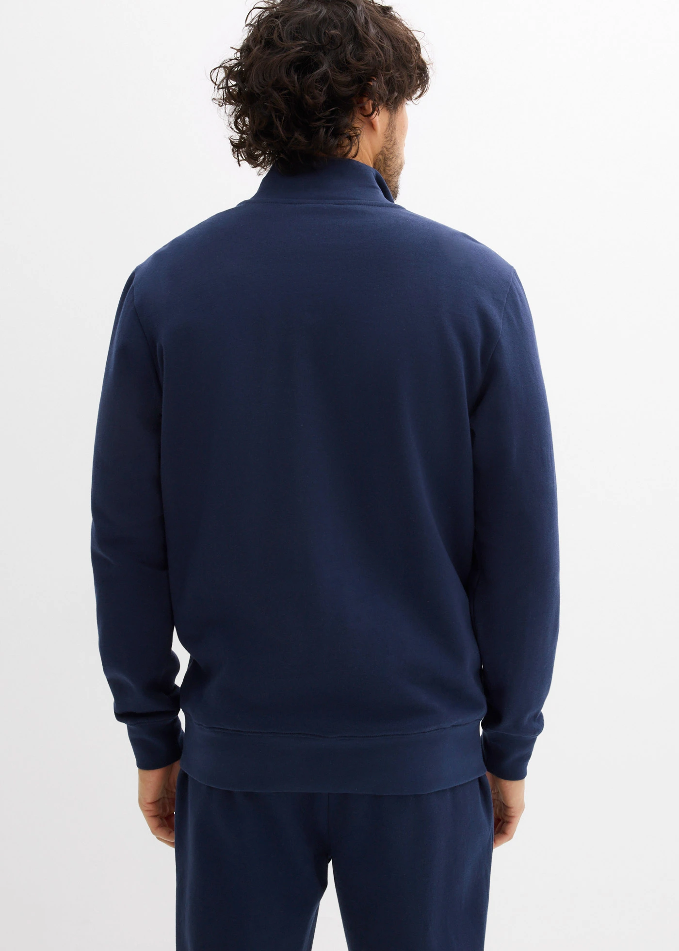 Sweat-shirt 100% coton à col zippé • bleu foncé imprimé • Boutique bonprix