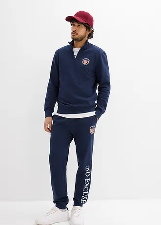 Sweater met schipperskraag van puur biologisch katoen, Kleur: donkerblauw met print