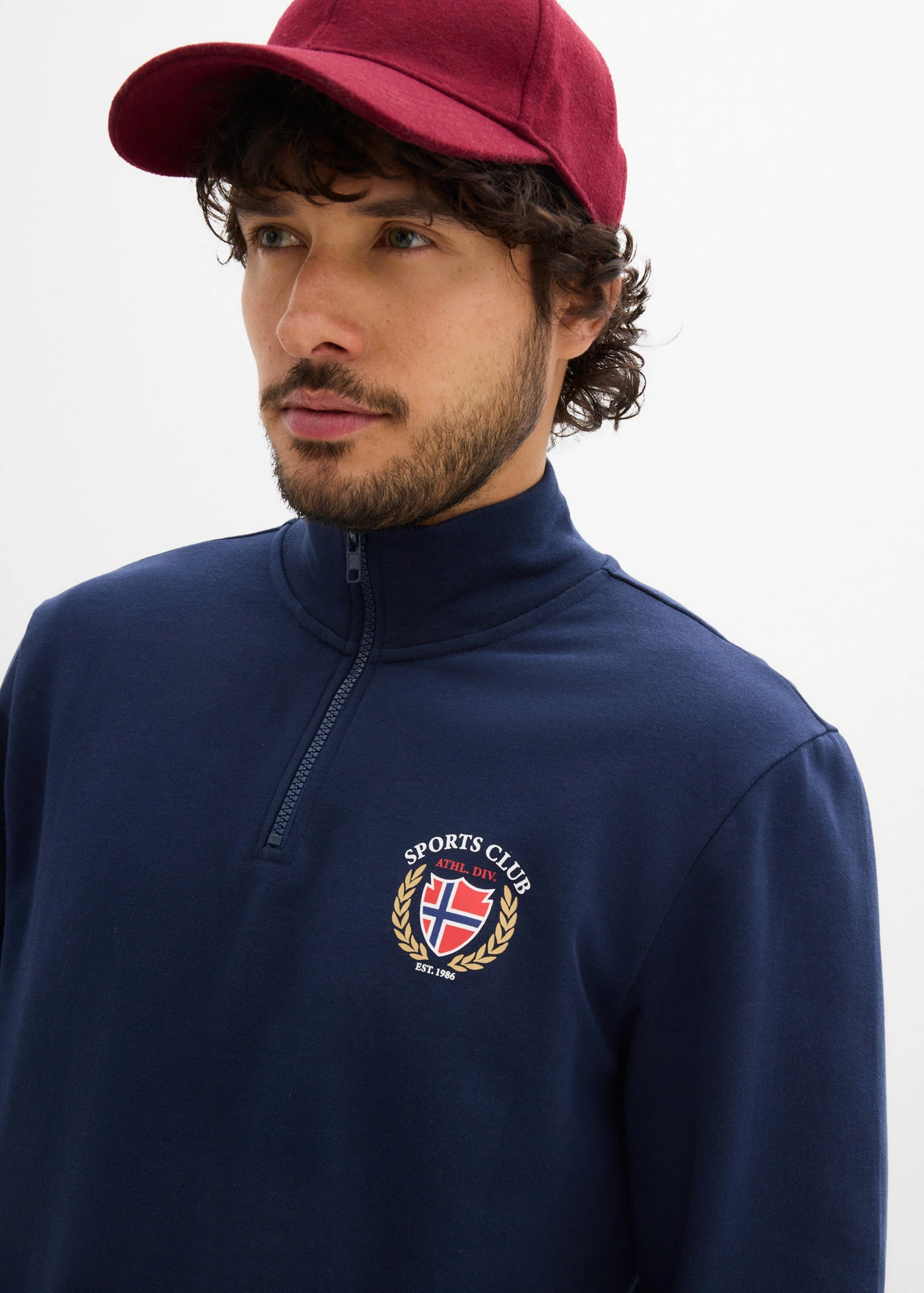 Bluza ze stójką z czystej bawełny • granatowy z nadrukiem • sklep bonprix