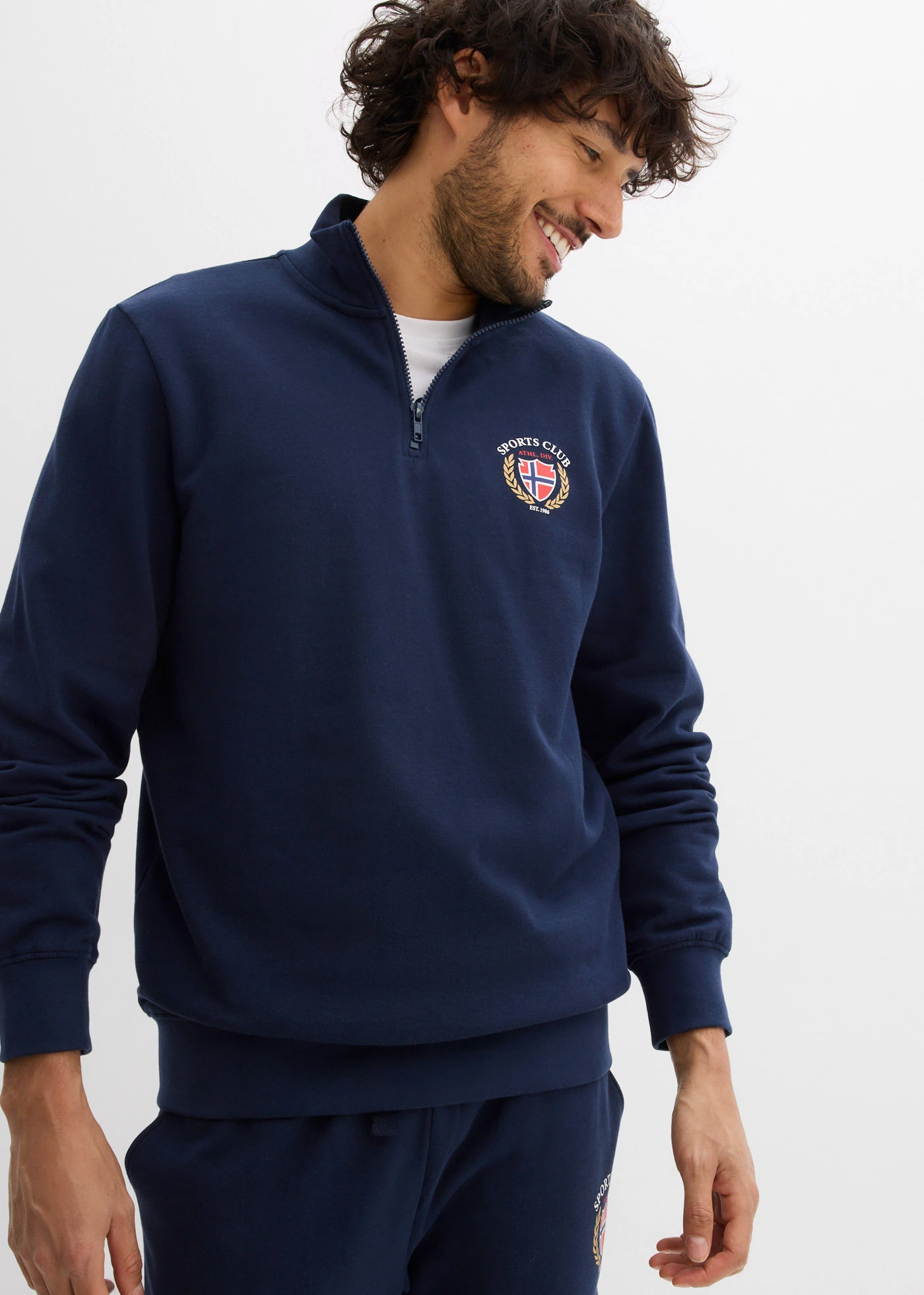 Sweat-shirt 100% coton • bleu foncé imprimé • Boutique bonprix