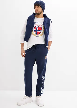 Pantaloni de jogging din bumbac 100% • bleumarin cu imprimeu • magazin bonprix