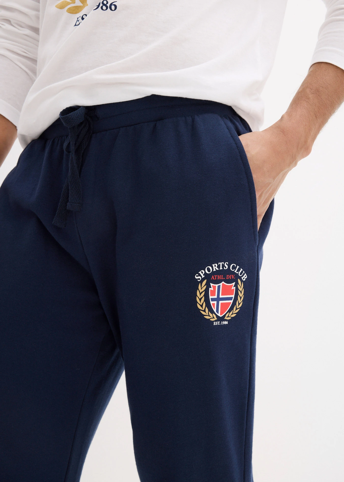 Pantaloni de jogging din bumbac 100% • bleumarin cu imprimeu • magazin bonprix
