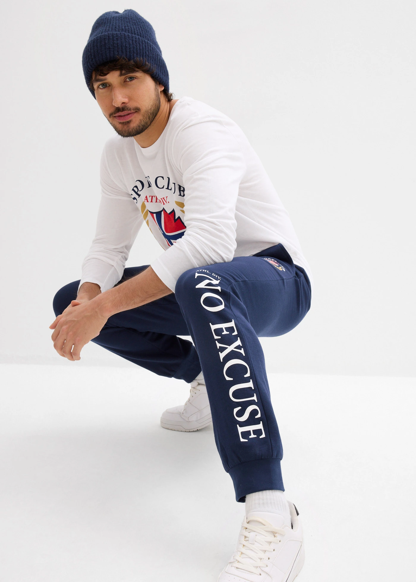 Pantalon de jogging 100% coton • bleu foncé imprimé • Boutique bonprix