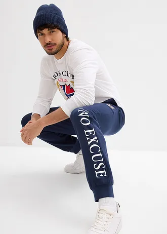 Joggingbroek van katoen • donkerblauw met print • bonprix online shop
