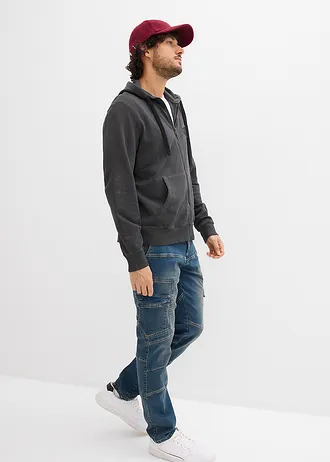 Bluza rozpinana z kapturem i efektem wytarcia • czarny "used" • sklep bonprix