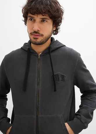 Sweat zippé à capuche, aspect délavé • noir used • Boutique bonprix
