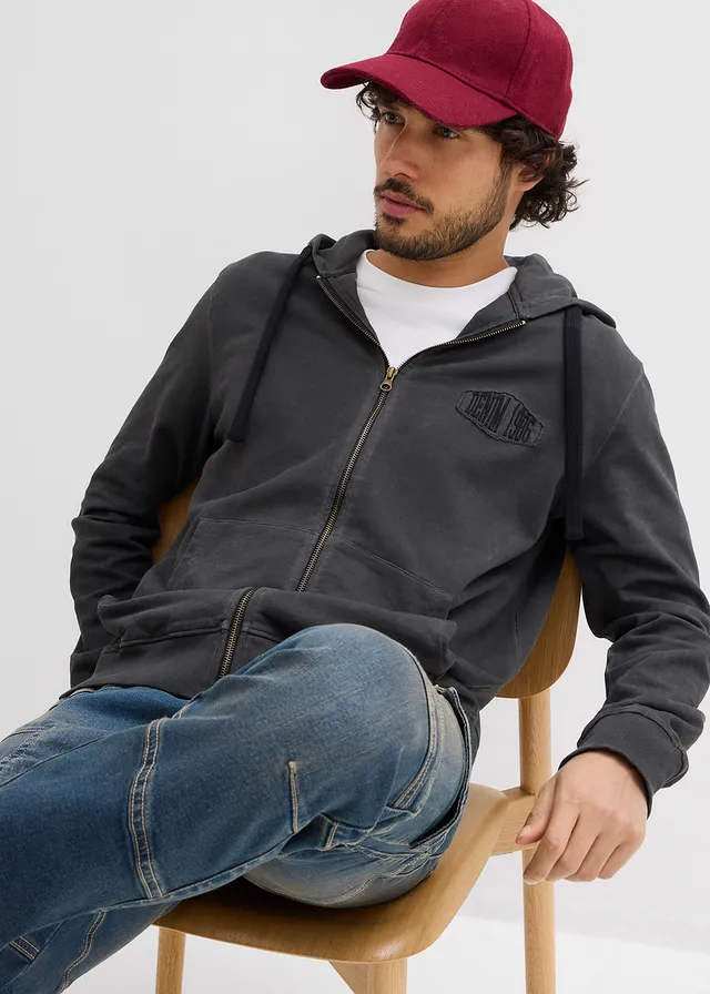 Sweat zippé à capuche, aspect délavé • noir used • product-page.page-title-suffix
