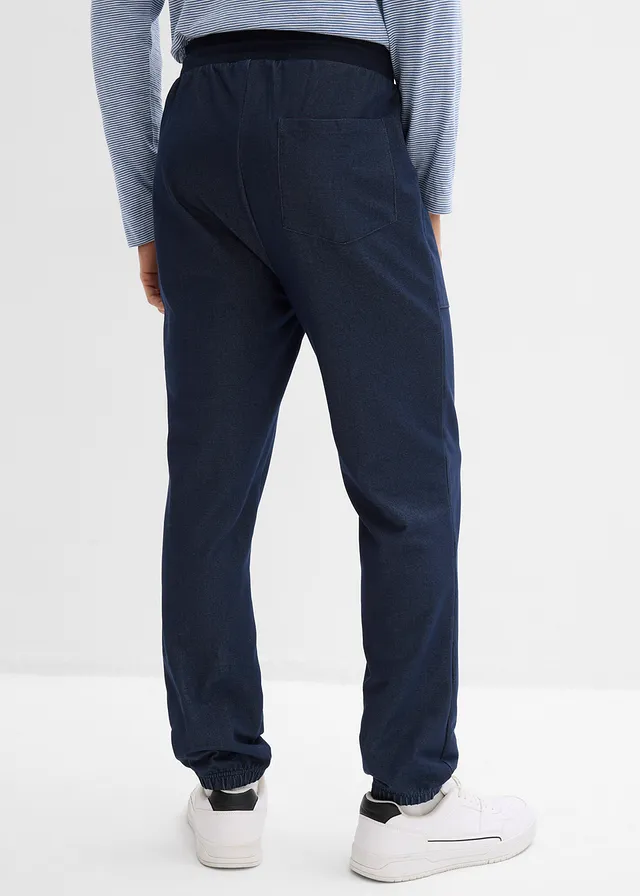 Joggingbroek in denim look, Kleur: donkerblauw