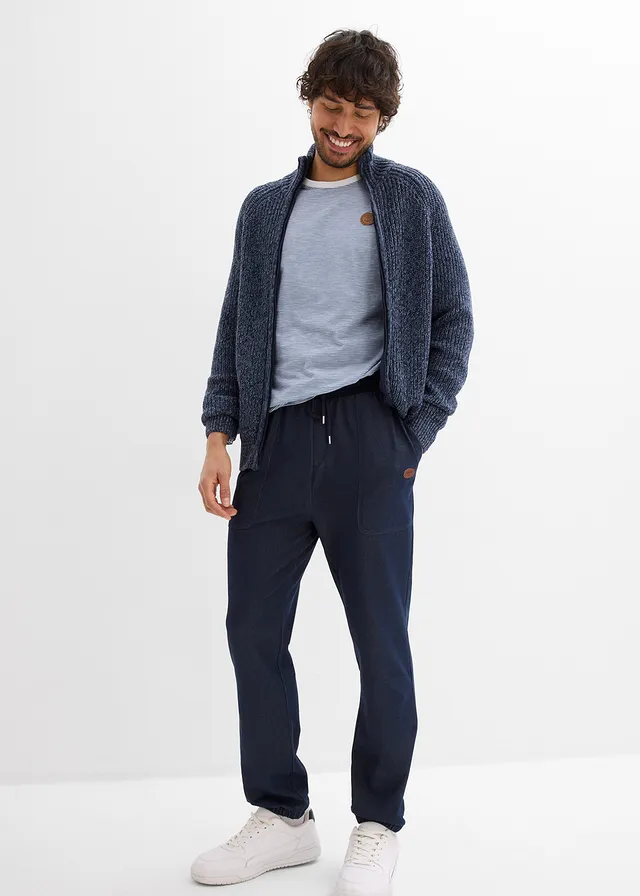 Joggingbroek in denim look, Kleur: donkerblauw
