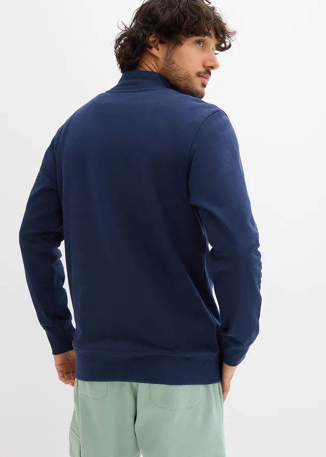 Sweater van biologisch katoen met knoopsluiting, Kleur: donkerblauw