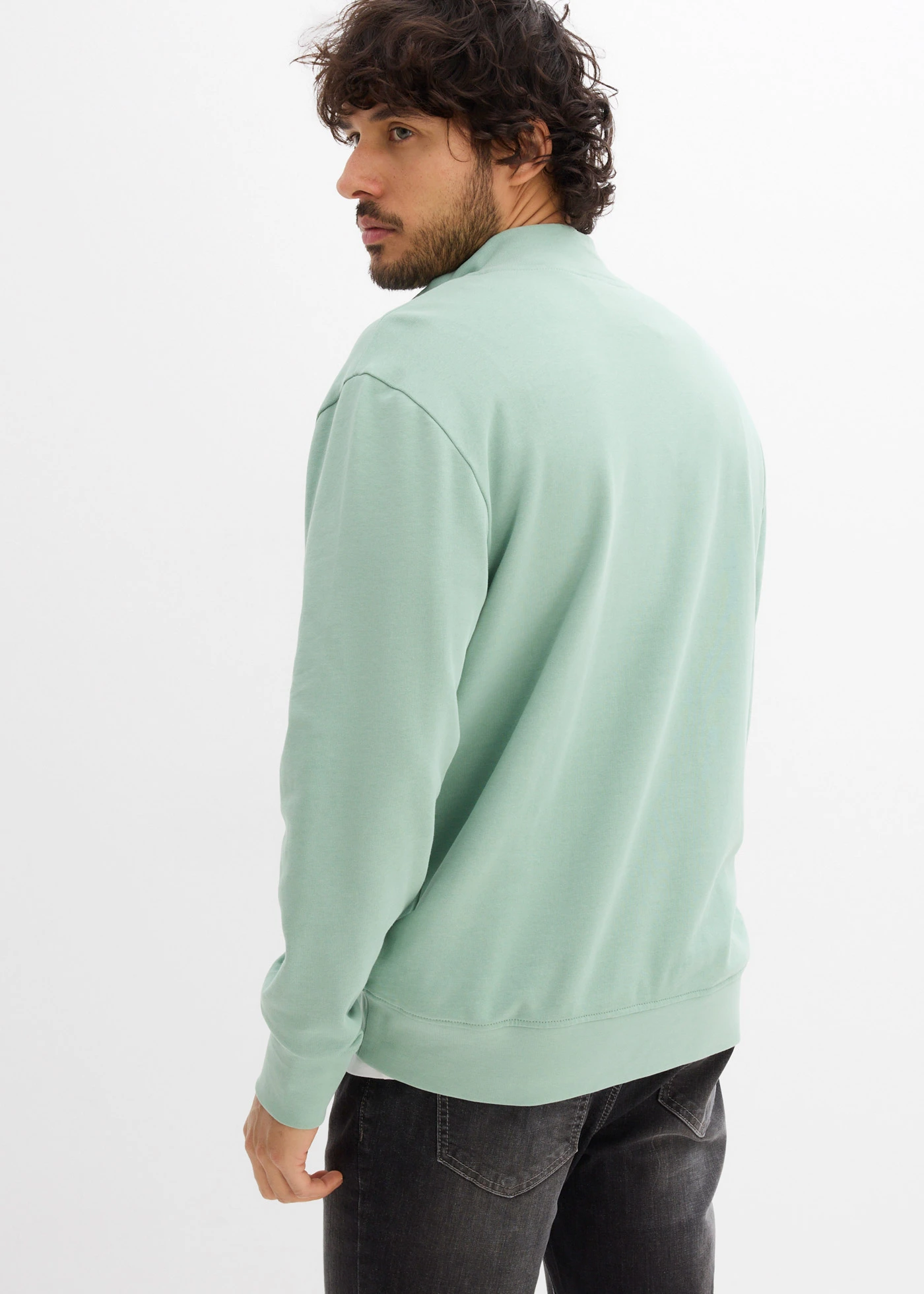 Sweat à col boutonné 100% coton • vert pastel • Boutique bonprix