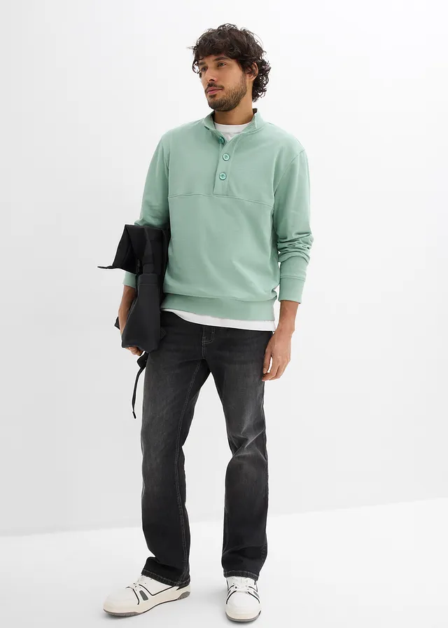 Sweater van biologisch katoen met knoopsluiting, Kleur: pastelgroen