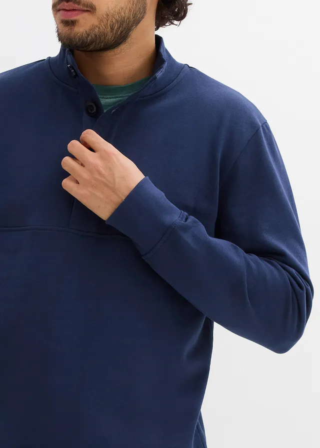Bluză casual cu fentă cu nasturi, 100% din bumbac organic • bleumarin • magazin bonprix