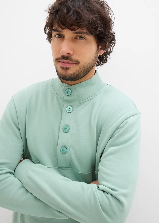Sweater van biologisch katoen met knoopsluiting • pastelgroen • product-page.page-title-suffix