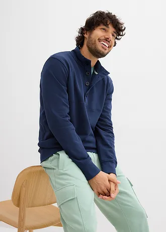 Sweater van biologisch katoen met knoopsluiting • donkerblauw • bonprix online shop