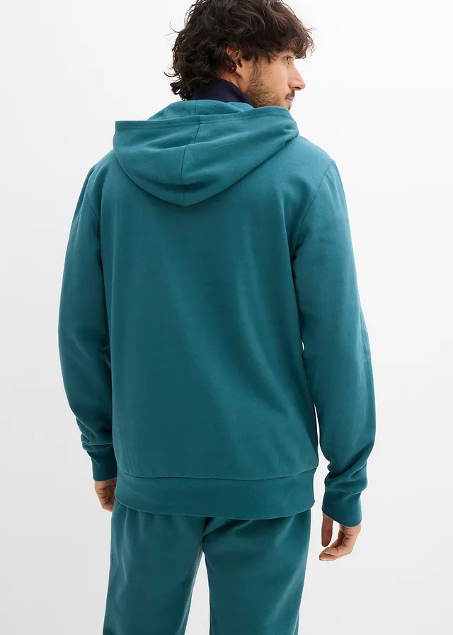 Hoodie van biologisch katoen met ritssluiting, Kleur: pepergroen