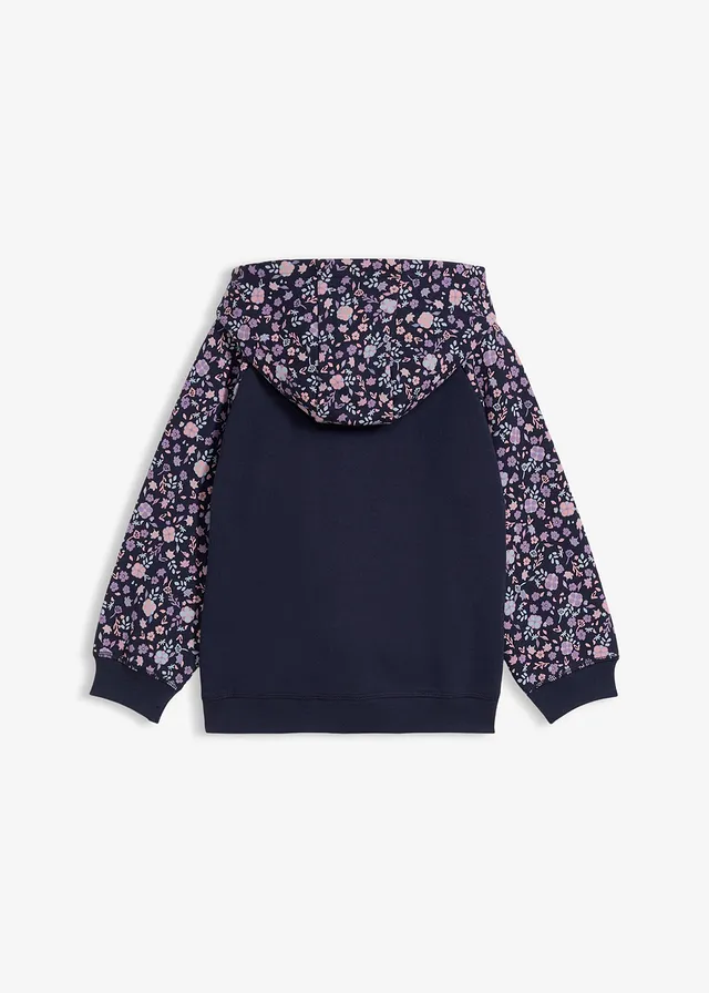 Sweatvest met capuchon van puur biologisch katoen, Kleur: donkerblauw met print