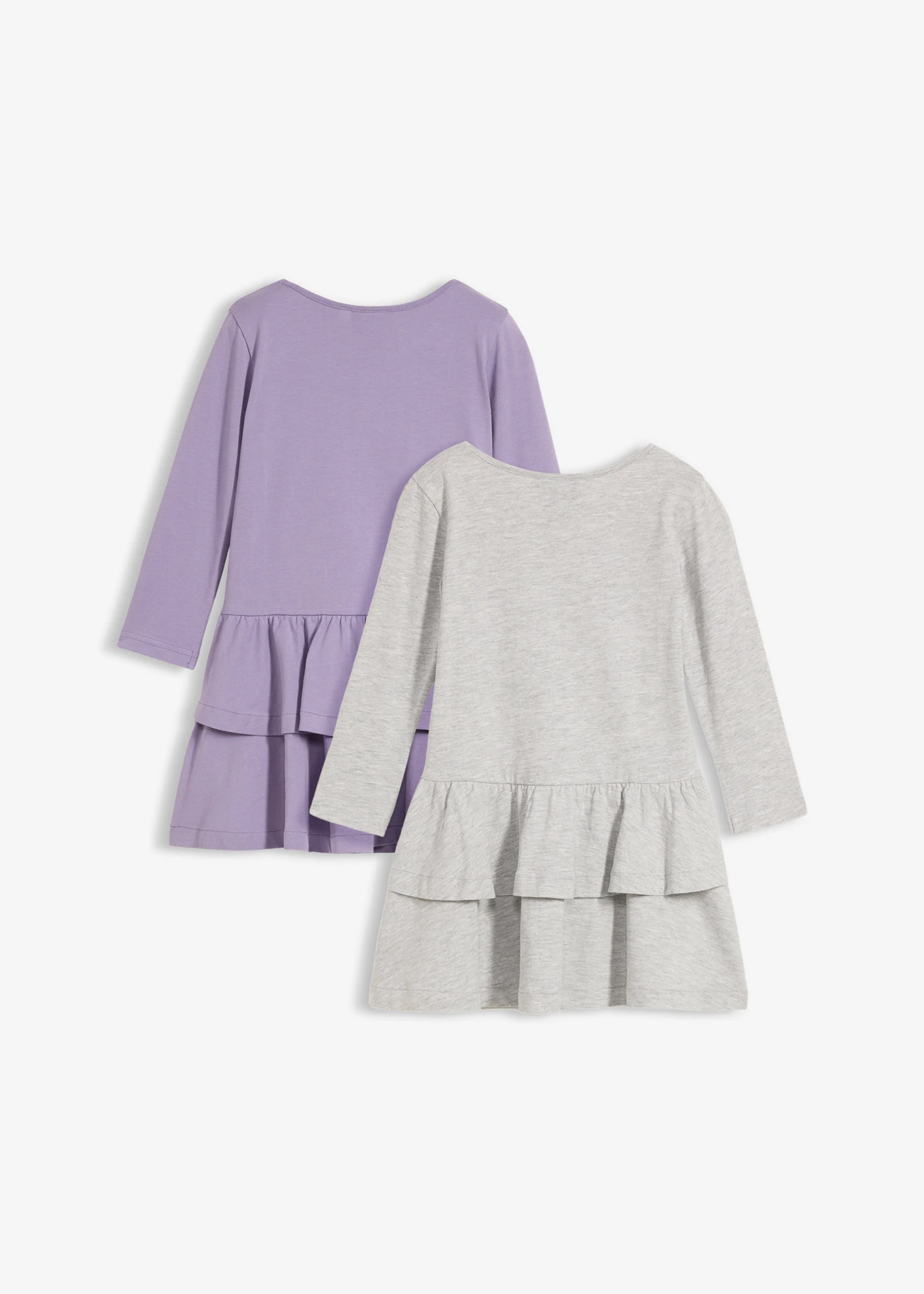 Jersey jurk van biologisch katoen (set van 2) • lichtgrijs gemêleerd + rookviolet + donkerblauw met print • bonprix online shop