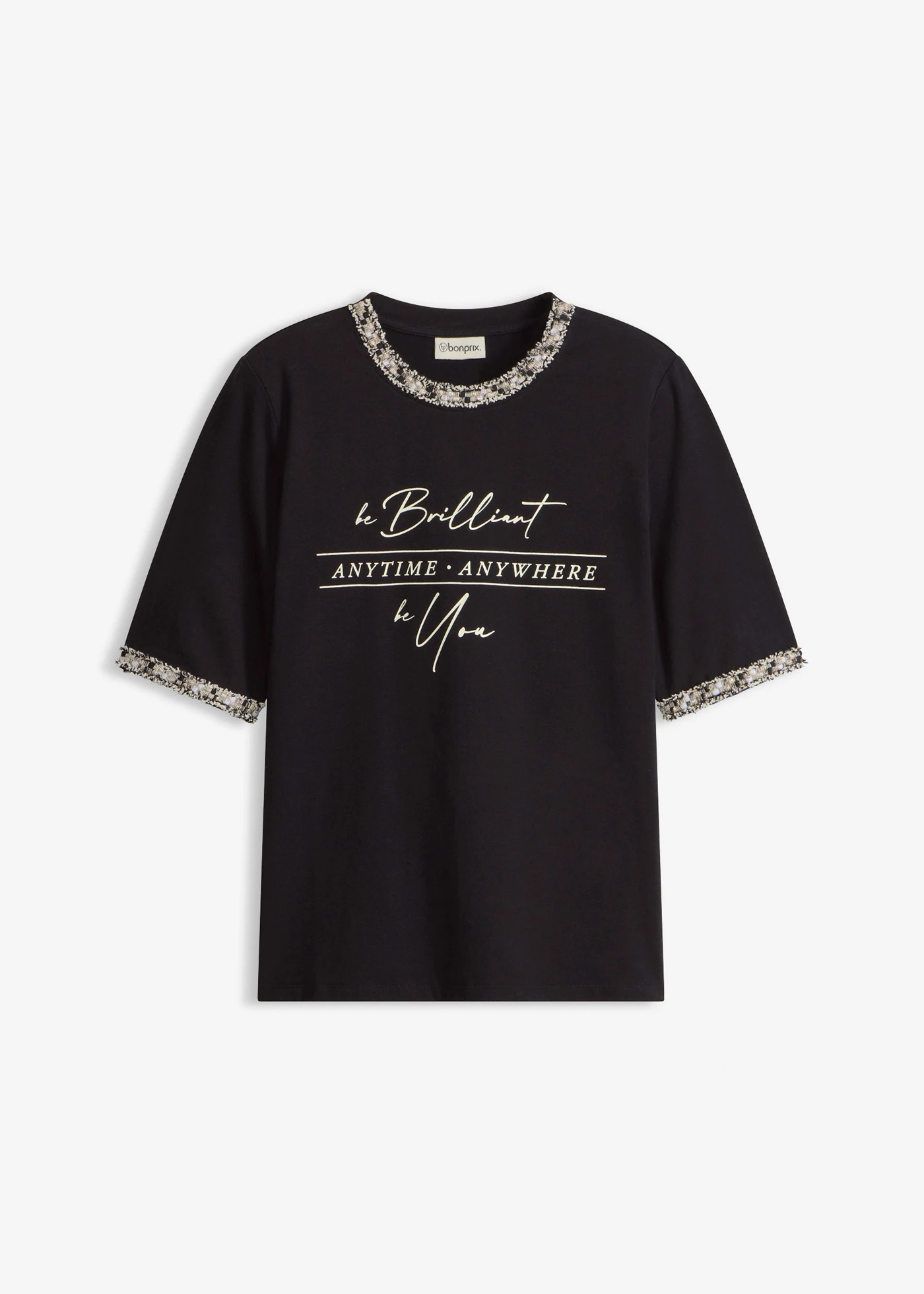 T-shirt en coton avec liseré perlé • noir imprimé • Boutique bonprix