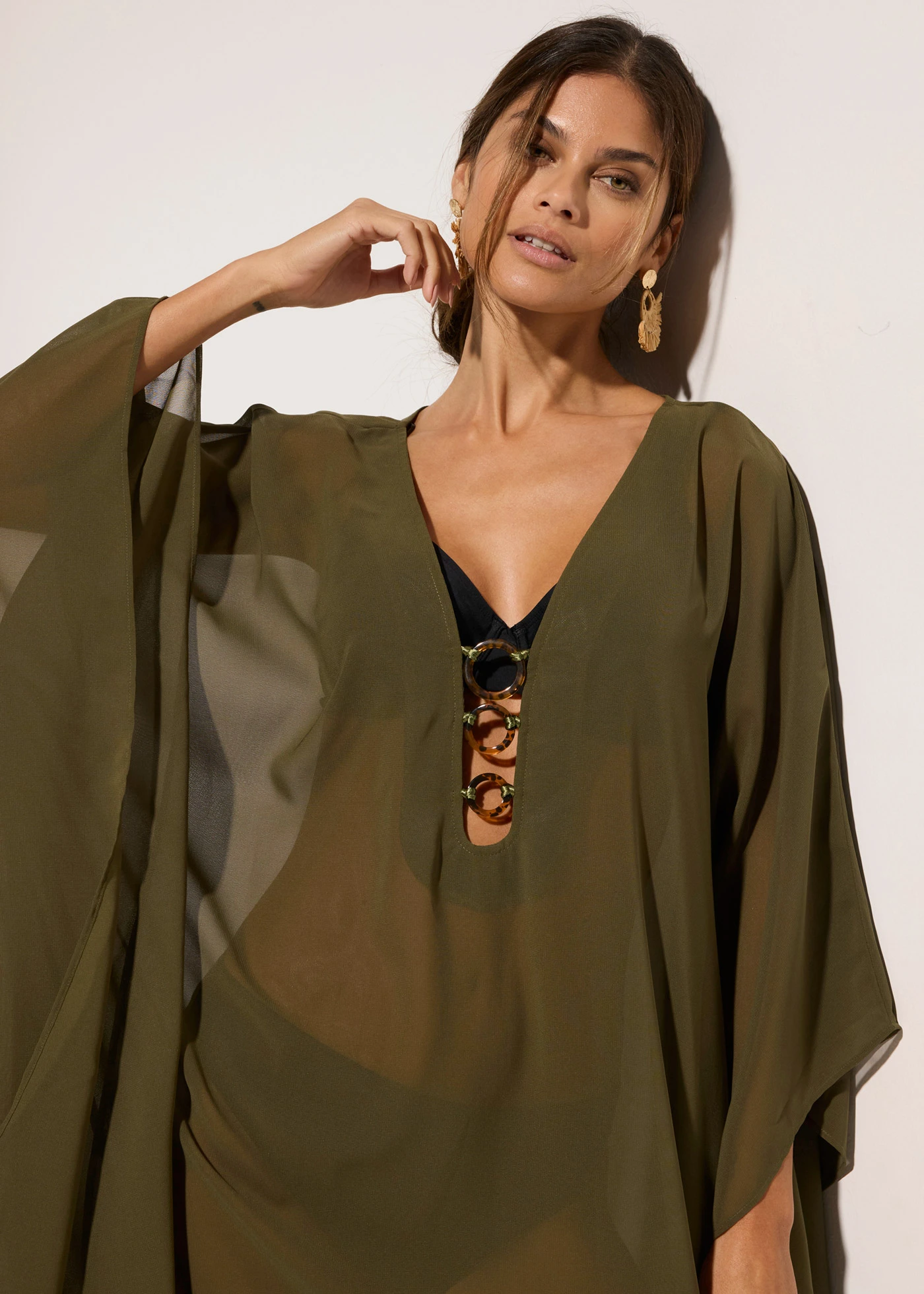 Könnyű sifon strand tunika • sötét olívazöld • bonprix áruház