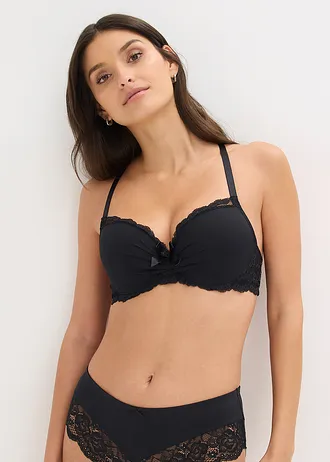 Sutien cu cupe, cu spate sport din dantelă • negru • magazin bonprix