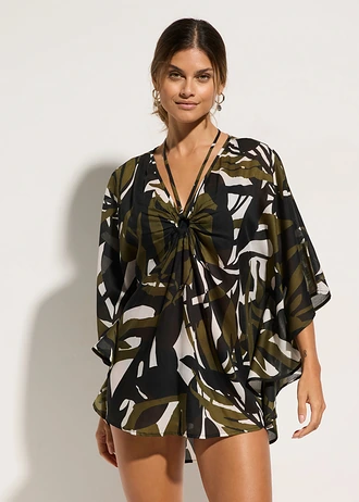 Tunică de plajă transparentă • negru-kaki închis grafic • magazin bonprix