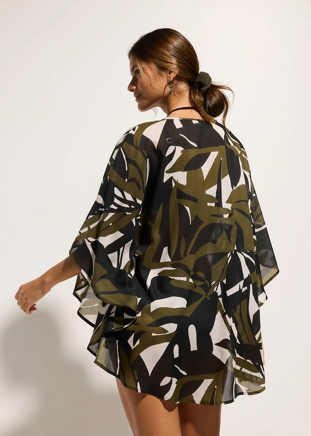 Transparante strandtuniek • zwart-donkerkaki met print • product-page.page-title-suffix