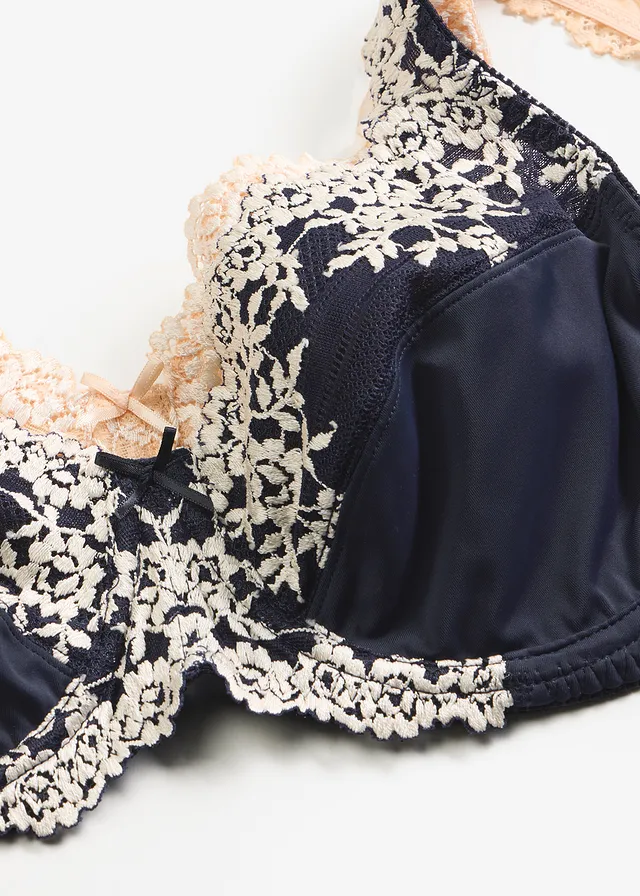 Lot de 2 soutiens-gorge à armatures et dentelle • bleu marine + beige nacré floral • product-page.page-title-suffix