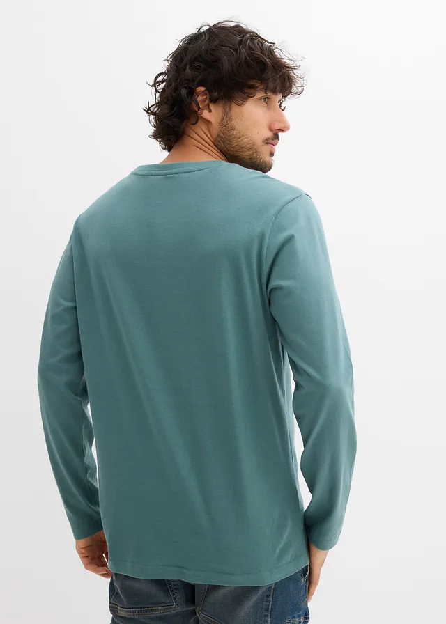 Longsleeve van puur katoen, Kleur: grijsgroen met print