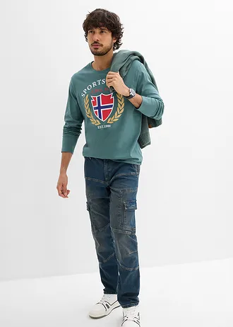 Longsleeve van puur katoen, Kleur: grijsgroen met print