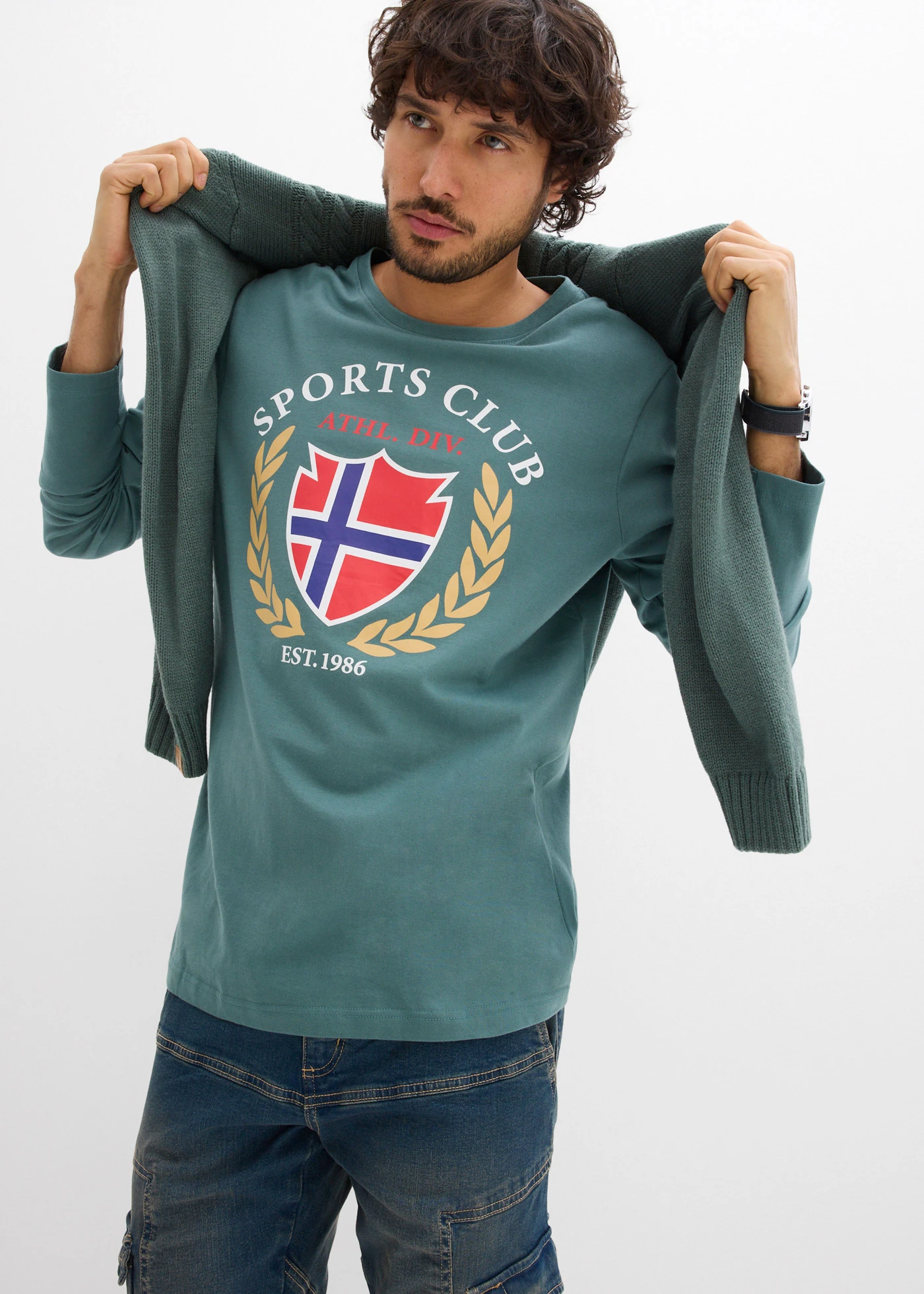 Longsleeve van puur katoen • grijsgroen met print • bonprix online shop