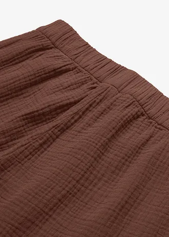 Pantalon large à pinces en gaze de coton • marron • Boutique bonprix