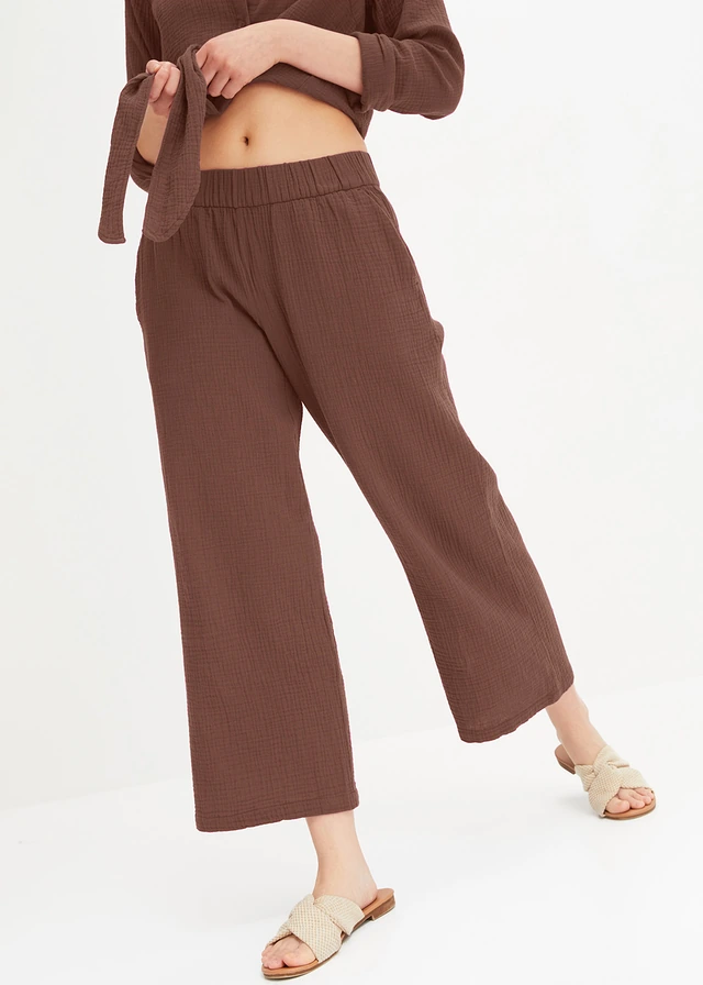 Pantalon large à pinces en gaze de coton • marron • product-page.page-title-suffix