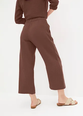 Pantalon large à pinces en gaze de coton • marron • Boutique bonprix