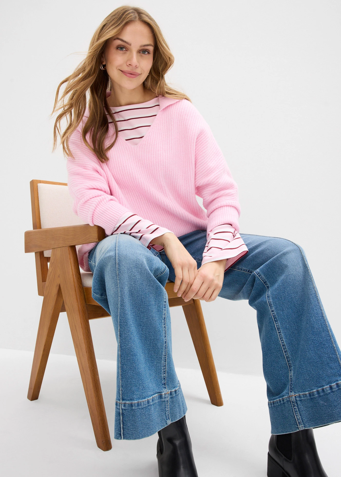 Pull oversize à col polo • rose cristal • Boutique bonprix