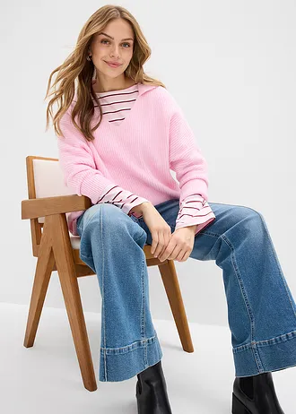 Pull oversize à col polo • rose cristal • Boutique bonprix