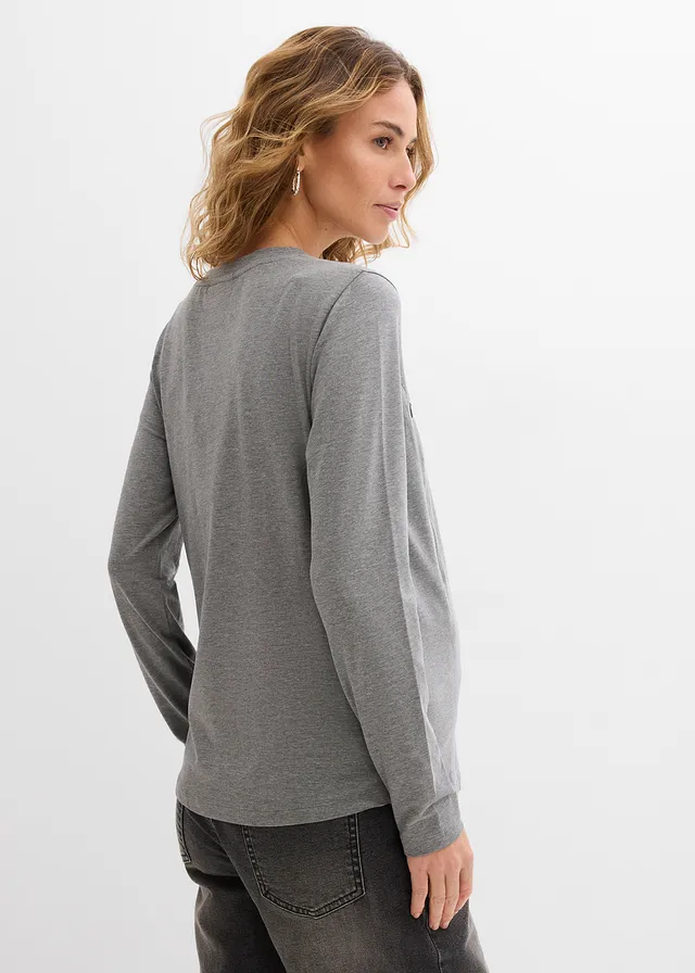 Longsleeve, Kleur: zwart + grijs gemêleerd