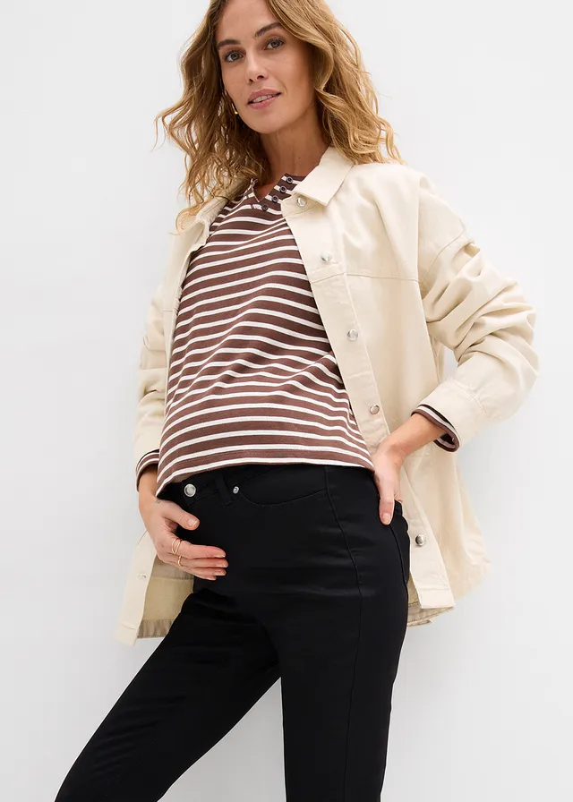 2-in-1 super stretch zwangerschapsjeans te dragen voor en na de zwangerschap, slim fit zwart