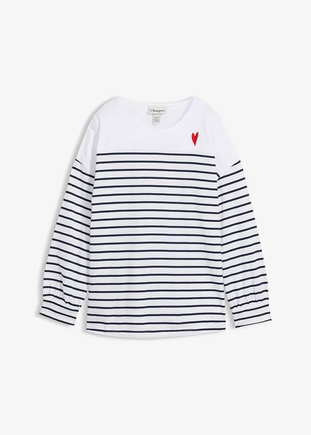 Longsleeve van puur biologisch katoen • wit-donkerblauw gestreept • bonprix online shop