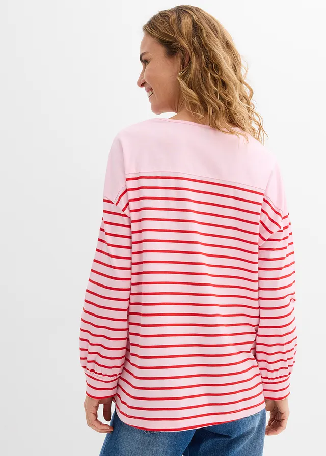 Longsleeve van puur biologisch katoen, Kleur: kristalroze-aardbeirood gestreept
