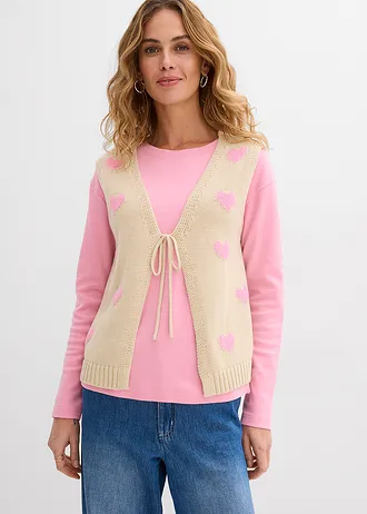 Gilet sans manches en maille • sable clair-rose • Boutique bonprix