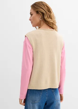 Gilet sans manches en maille • sable clair-rose • Boutique bonprix